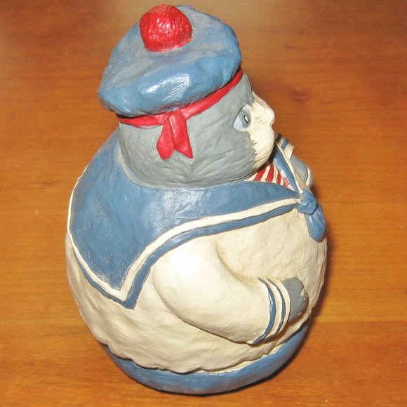 Meow! French Sailor Fat Cat Vintage Handcrafted Painted Pottery Cat Decor - Picture 4 of 8
